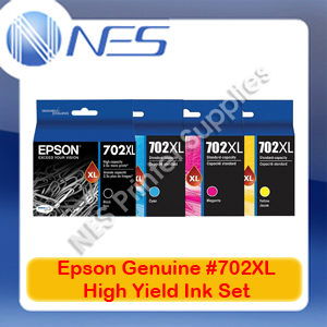 Epson Genuine #702XL BK/C/M/Y (Set of 4) High Yield Ink Cartridge for Workforce WF-3720/WF-3725